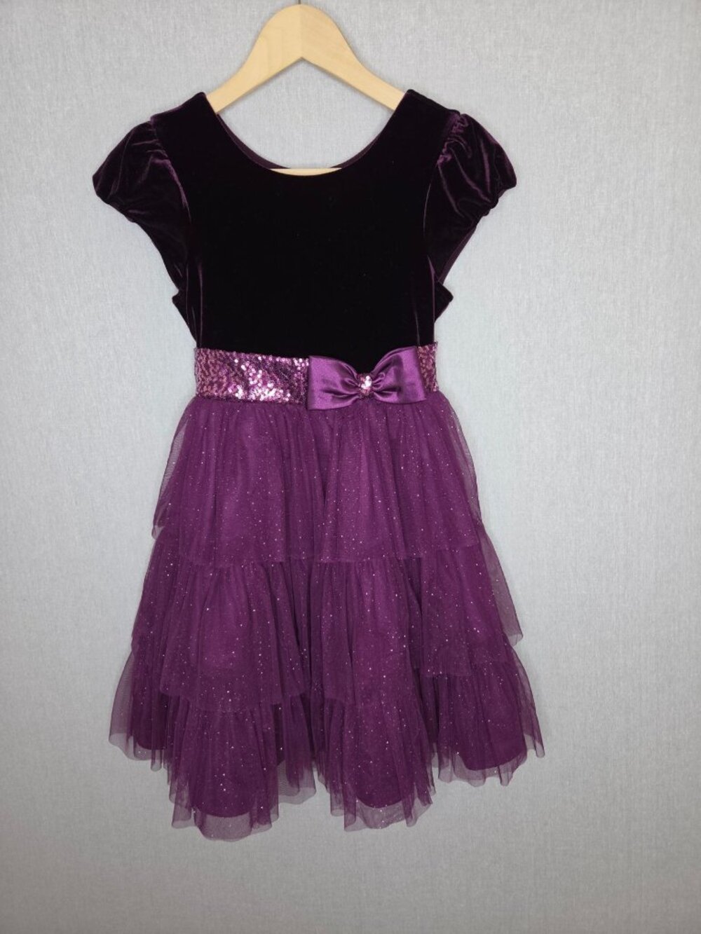 Jona Michelle Girls Size 10 Purple Velvet Glitter Tulle Tiered Party Dress